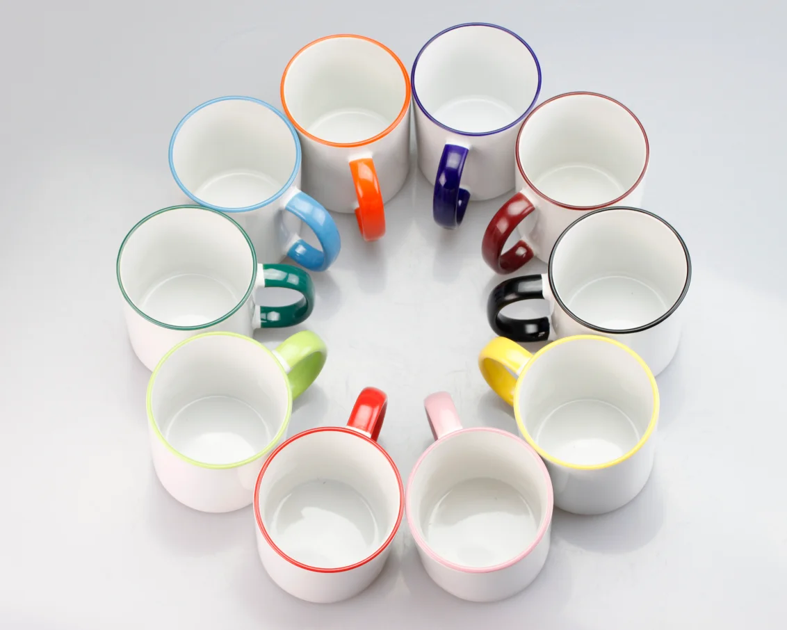 

Hot selling cool 15 oz rim and handle sublimation coffee mugs blank Custom Mug, 10 colors