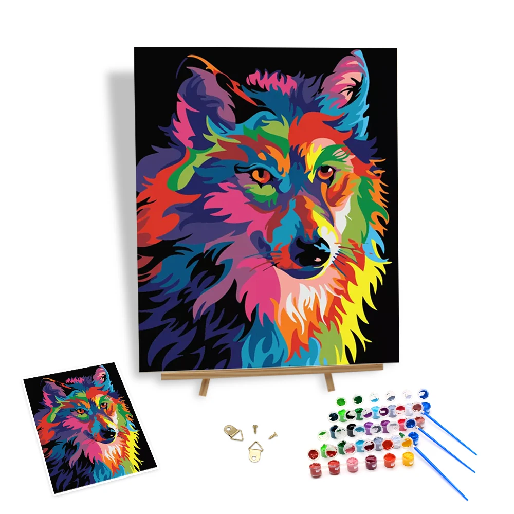 

Diy Painting by Numbers Kits Animal Wolf Picture Colorful Artwork Paint of Number Oil Painting