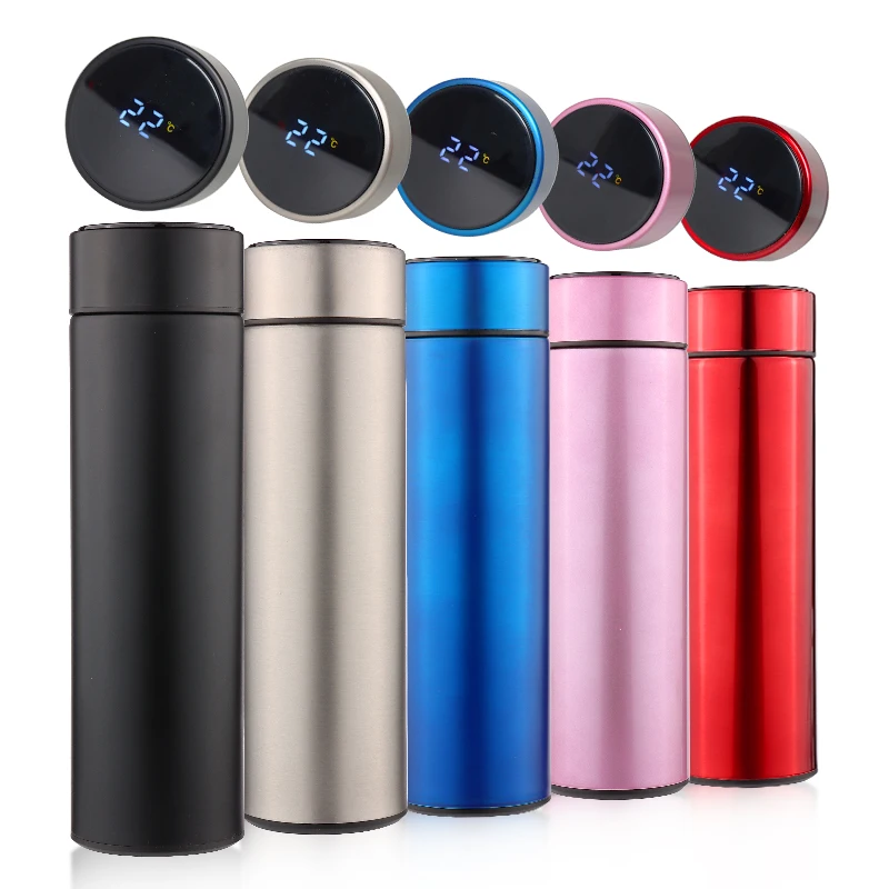 

Luxury Insulated Smart Water Bottle 500ml Stainless Steel Double Wall Led Temperature Reminder Display Thermo Vacuum Flask, Customized