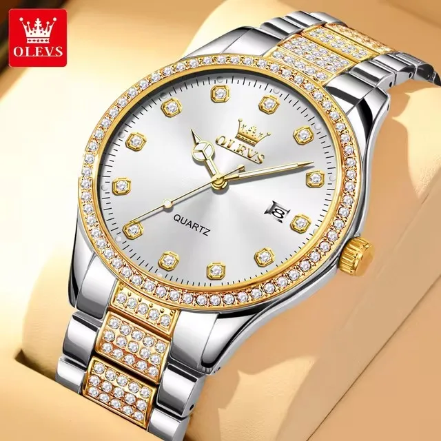 OLEVS 9905 Diamond Dial Business Quartz Watches for Men Luxury Stainless Steel Mens Hand Clock Waterproof Calendar Man Watch