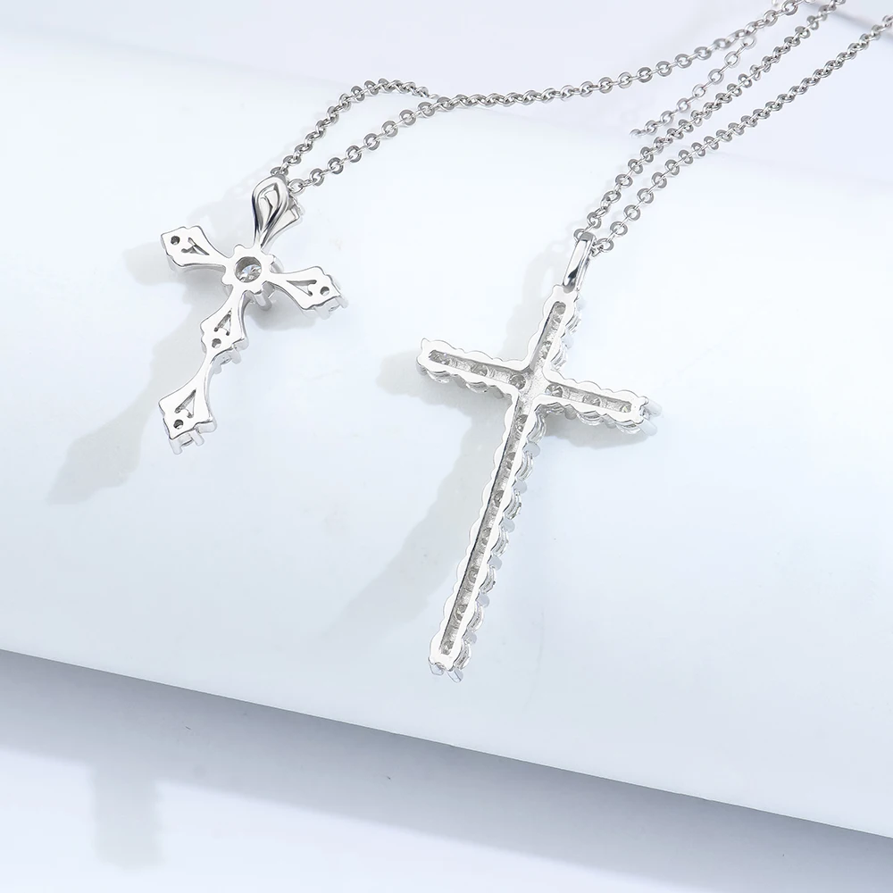 Fine Jewelry Womens Adjustable 5cm 925 Sterling Silver Vvs Mossanite Moissanite Diamond Chain Cross Pendant Necklace