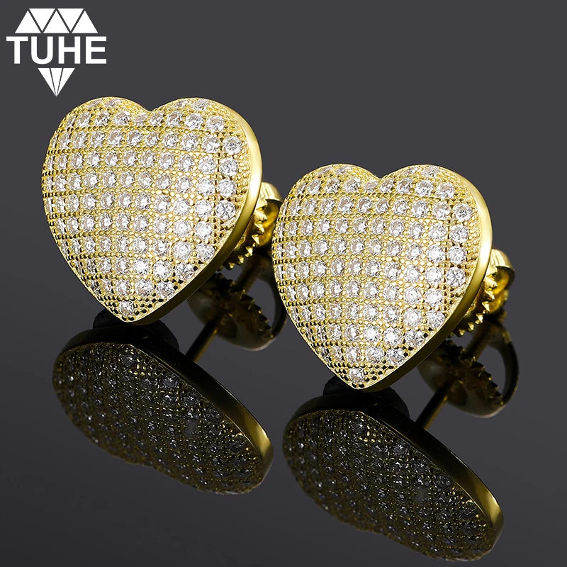 Popular Wholesale Jewelry Elegant Heart Shape 14K Gold Plated 925 Sterling Silver Moissanite Stud Earrings