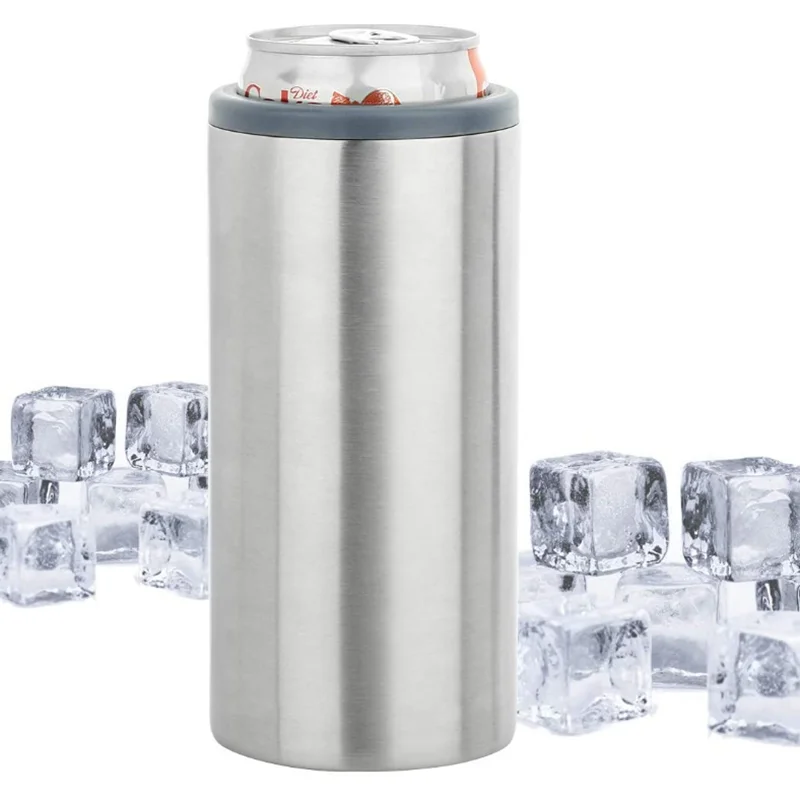
2020 new ideas 12oz double walled stainless steel vacuum insulated slim beer can holder cooler insulator with lid 