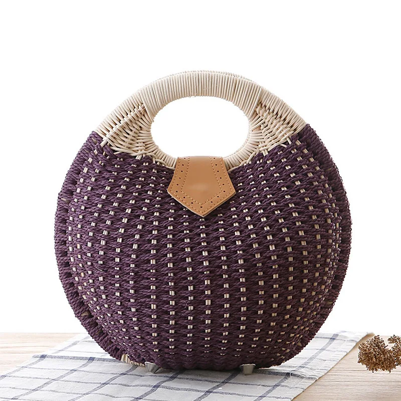 

Amazon Hot Sale Beach Straw Crossbody Basket Bag Summer Popular Women Tote Handbag