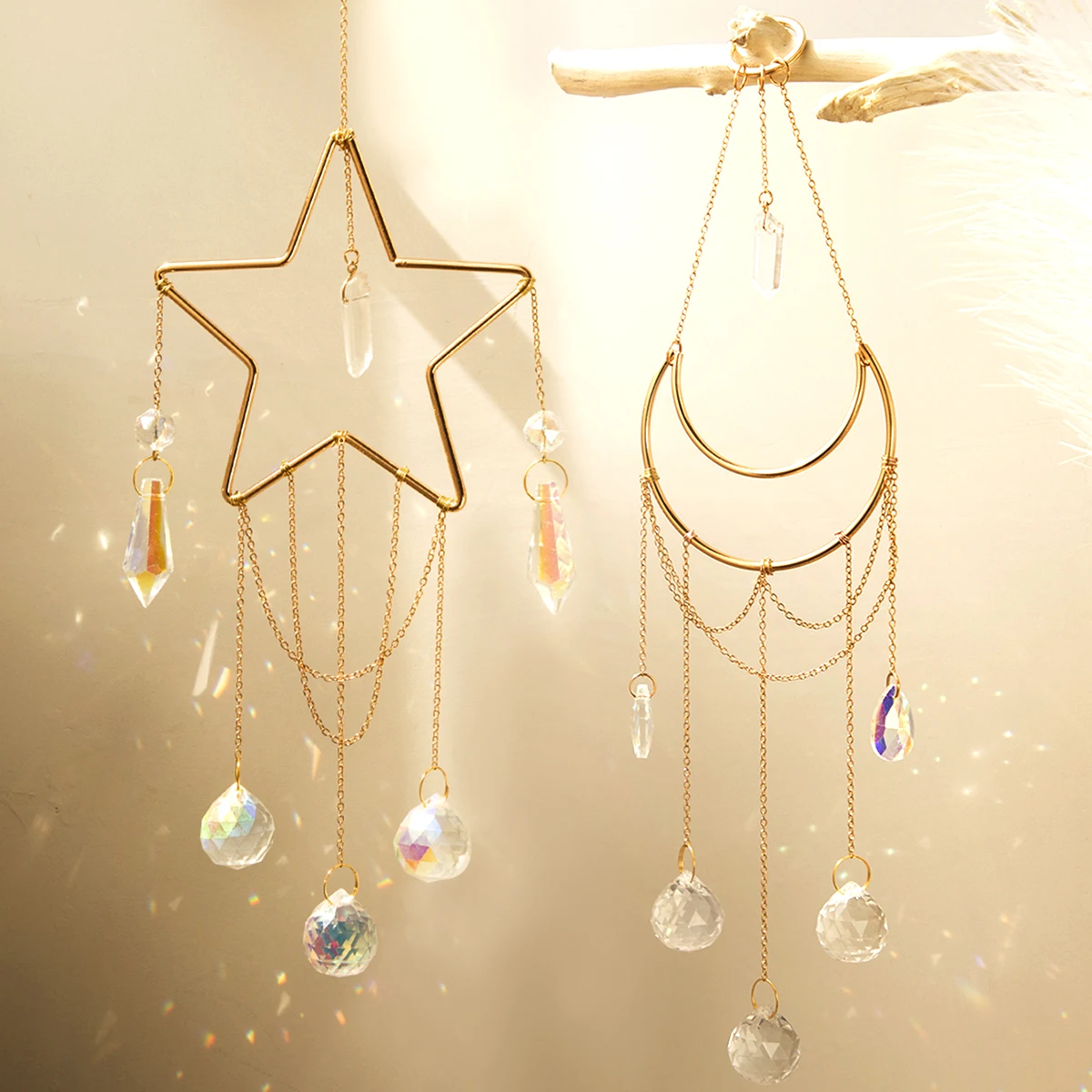 

Sun Catcher Crystal Gold Metal Moon Star Sun Catcher Prism Ball Crystal Sun Catcher Hanging Rainbow Market For Window Home Decor