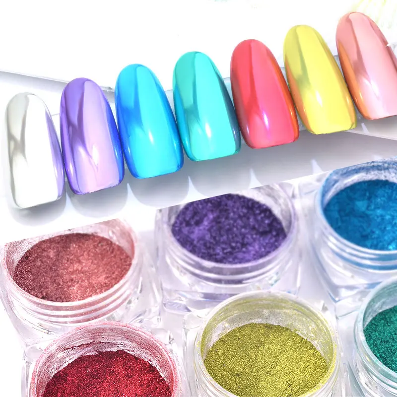 

0.3g/box Magic Mirror Effect Nail Powder Glitter Nail Holographic Dust Chrome Nail Art Pigment DIY Decorations, 7 colors as picture