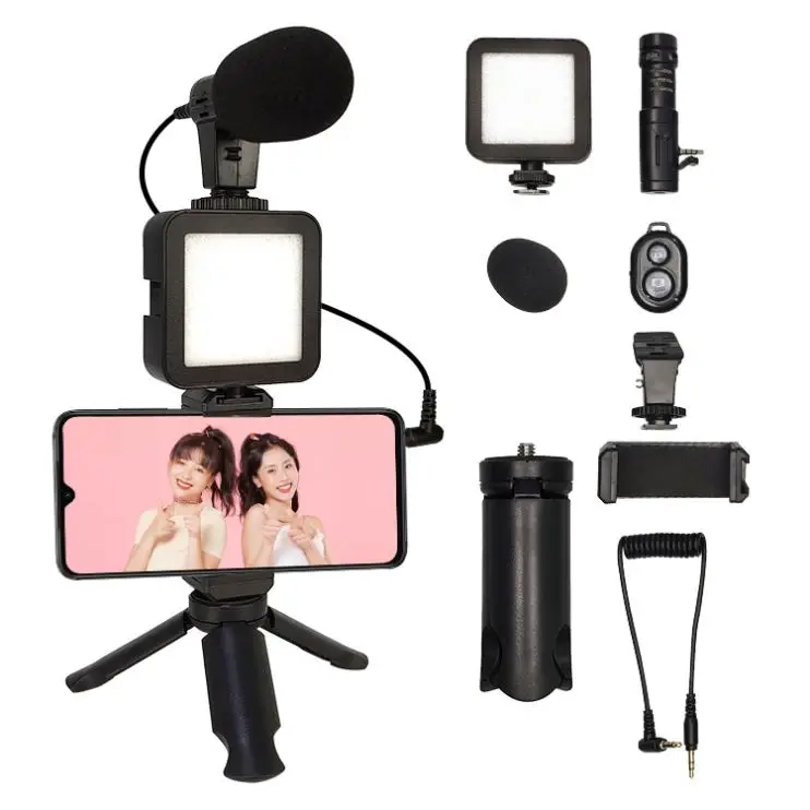 

Factory vlogging equipment Universal Smartphone Shotgun microphone led fill light holder for video recording, Black