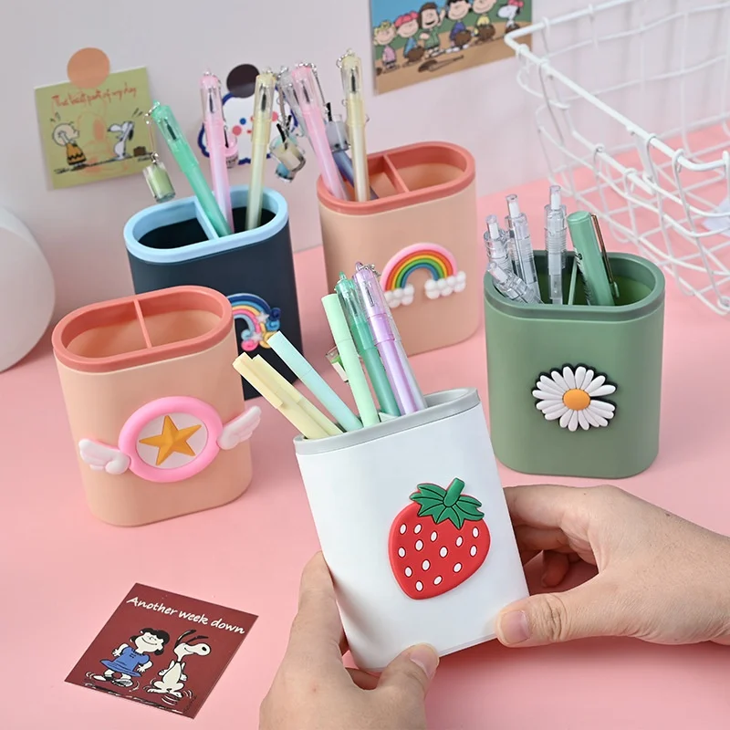 

Wholesale school office cartoon cute kawaii plastic desk pen container holder