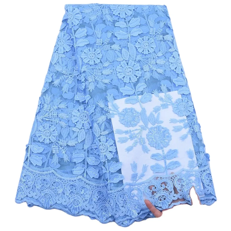 

1996 Free Shipping Nigerian Lace Fabric 2020 Tulle Navy Bule Lace Fabric Sequins Lace Fabric