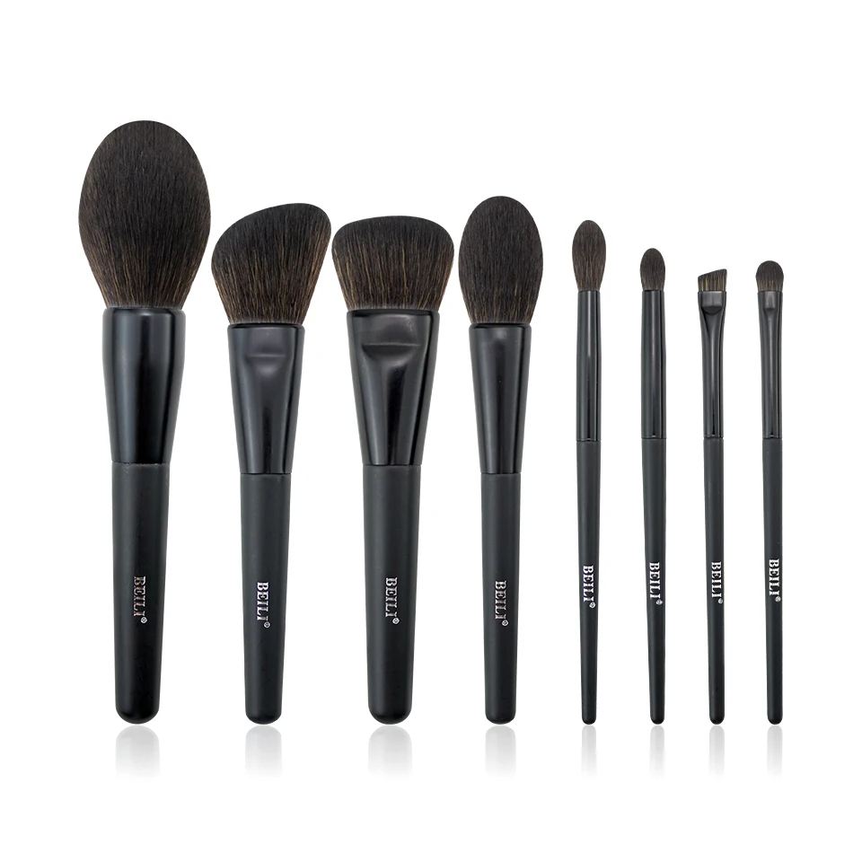 

BEILI Custom Logo Wholesale Brushes 8PCS Black Makeup Brush Synthetic Hair Foundation Brush Wood Handle Aluminum Tube