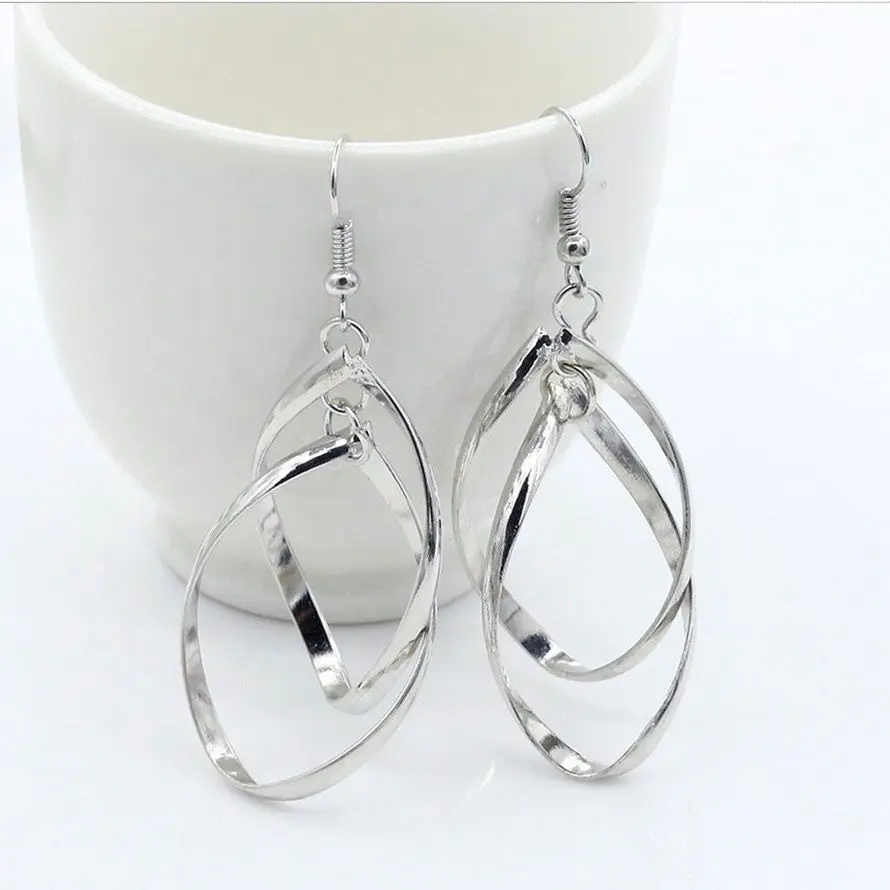 

Personalized Double Ring Women's Earrings Twisted Diamond Creative Earrings, Picture