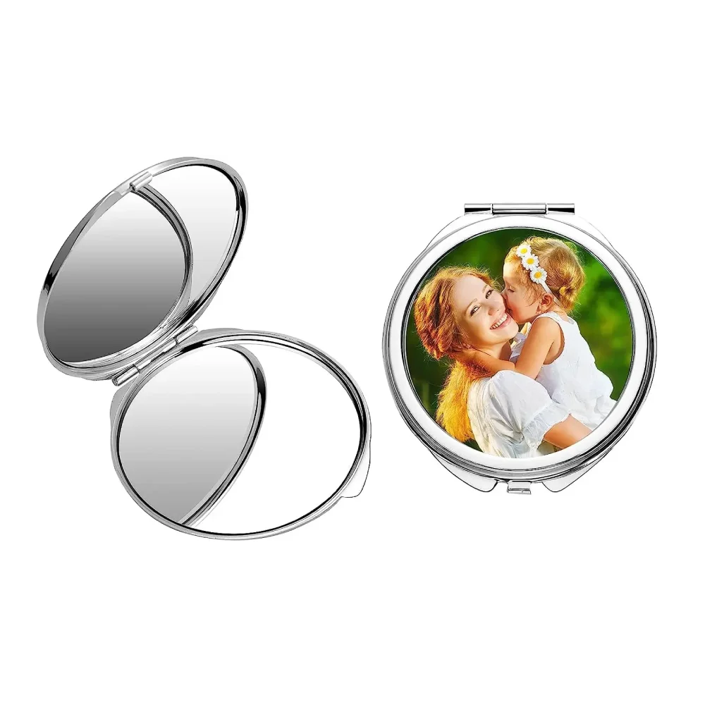 Custom Logo Image Compact Pocket Makeup Mirror Portable Folding Vanity for Home & Travel Sublimation Blank for Customization