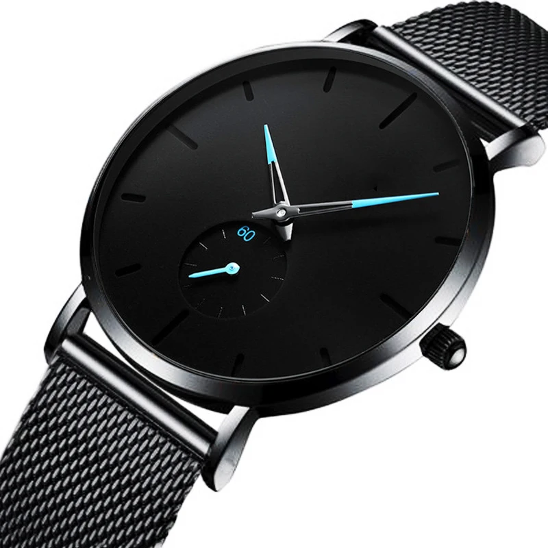 

Fashion Mens Luxury Custom Logo Pilot Slim Stainless Steel Quartz Watches Casual Mesh Steel Strap Waterproof Sport Unisex Watch, Customized colors
