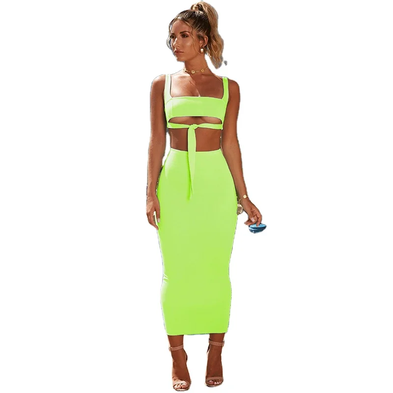

Women's Sexy Tank Top Bodycon Skirt Midi Dress 2 Piece Outfits