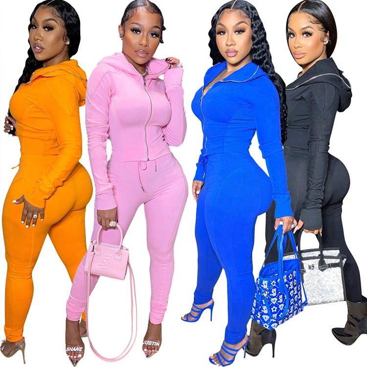 

M176 Custom logo zipper hoodie and sweatpants jogger suit set womens tracksuits 2 piece set fall fashion clothes 2021