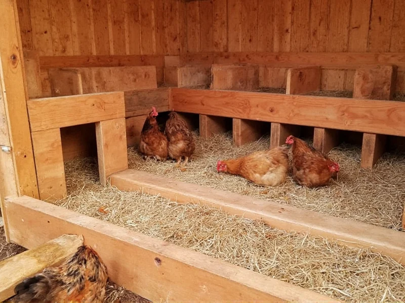 Chicken nesting boxes inside coop