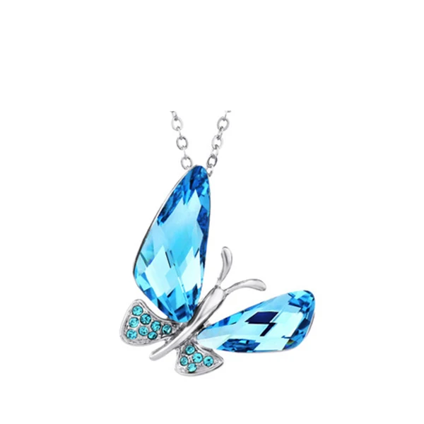 

Crystal From Austria Amazon Hot Sell Light Blue Butterfly Pendant Necklace Women Girl