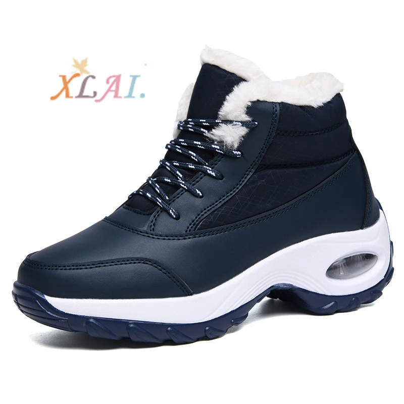 

XLAI Leather Lace-Up Plus Velvet Outdoor Boots Ladies Plus Size Warm Boots Air Cushion Increased Light Shoes Winter Boots, 2 colors