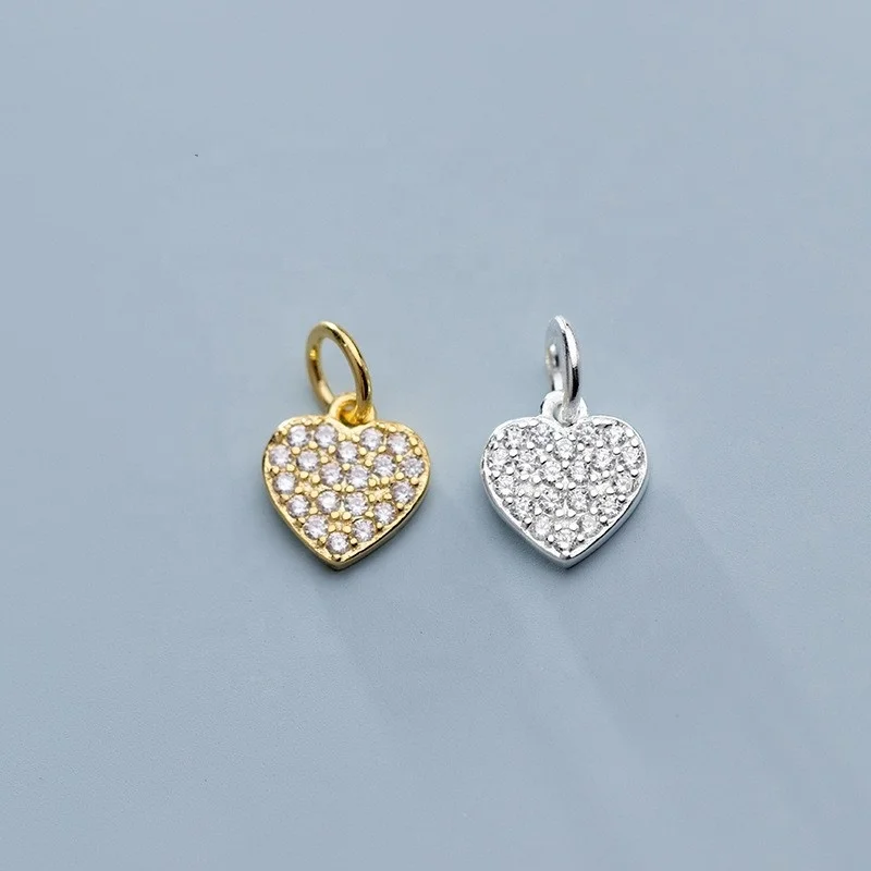 Vintage Sterling Silver 925 Fashion Jewelry Heart Zircon Pendants Charm for Necklace Making