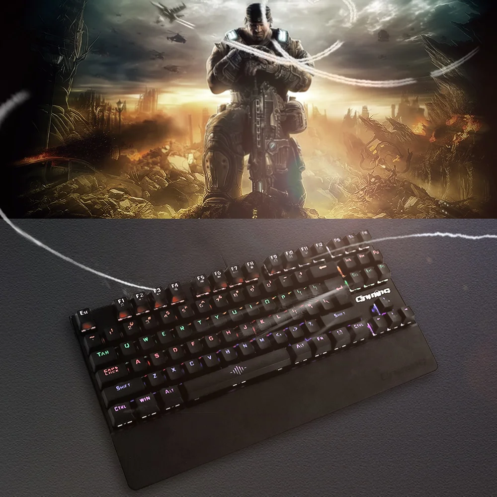 

Qiyu 87 Keycaps Rgb Backlit Light Ergonomic Gaming Wired Keyboard Mechanical with Palm Rest, Black