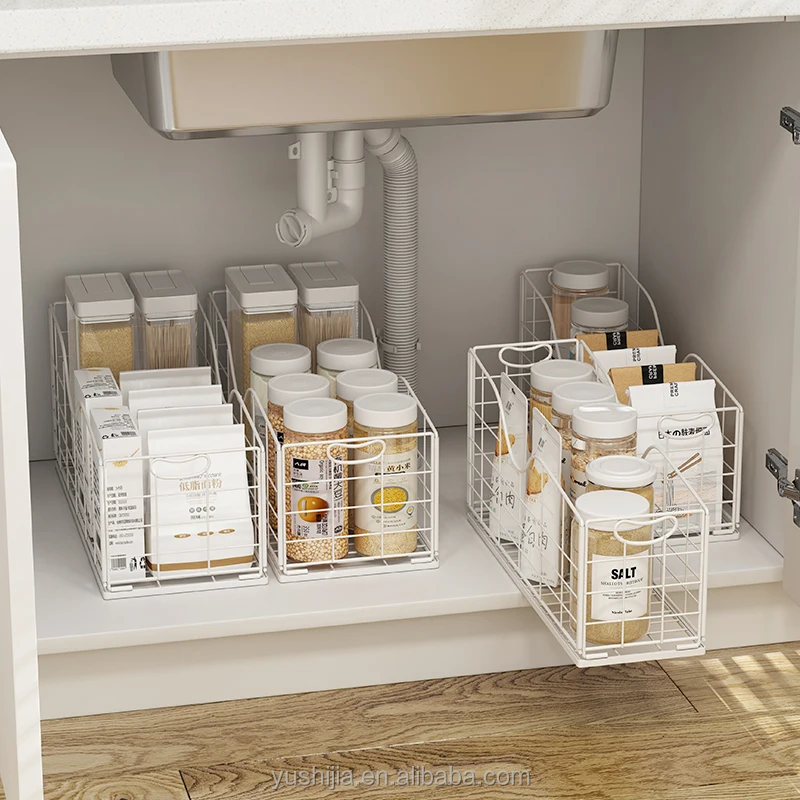 

Detachable Removable Organizer metal wire storage basket spice folding kitchen storage rack, White