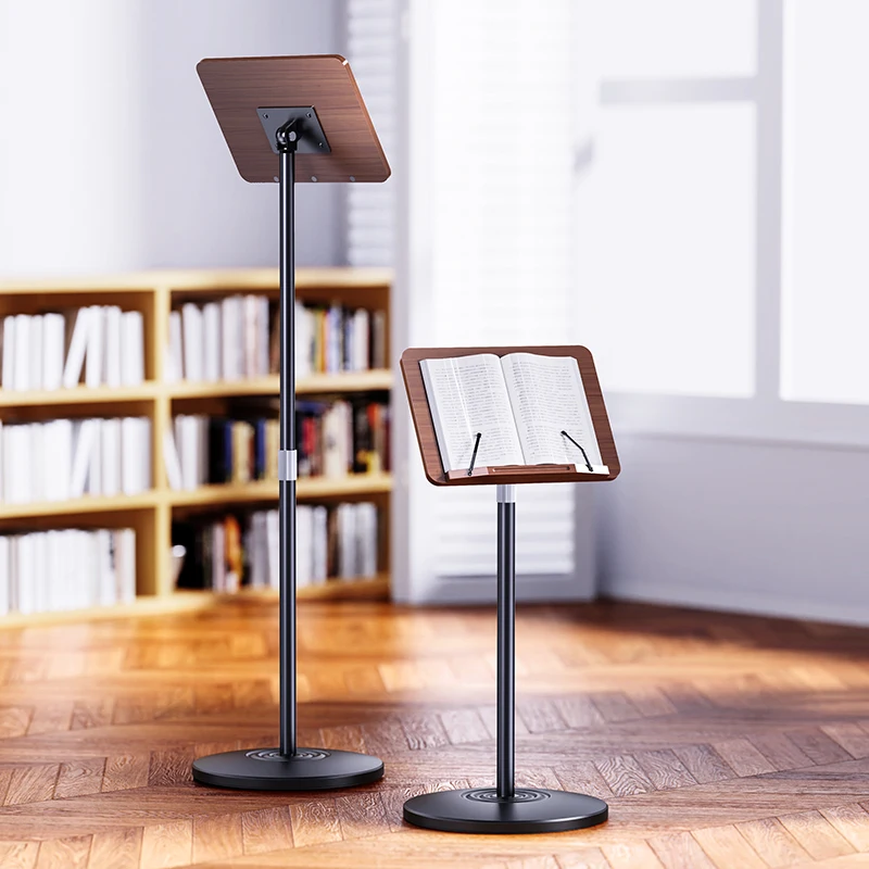 

Boneruy Updated Carbon Steel Standing Bookends Stable Floor Reading Stand Extendable Height Adjustable Wood Book Holder Stand
