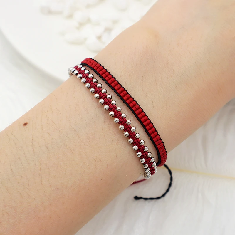 

Handmade woman 925 sterling silver jewelry CUSTOM adjustable miyuki beaded bracelets set, Multi