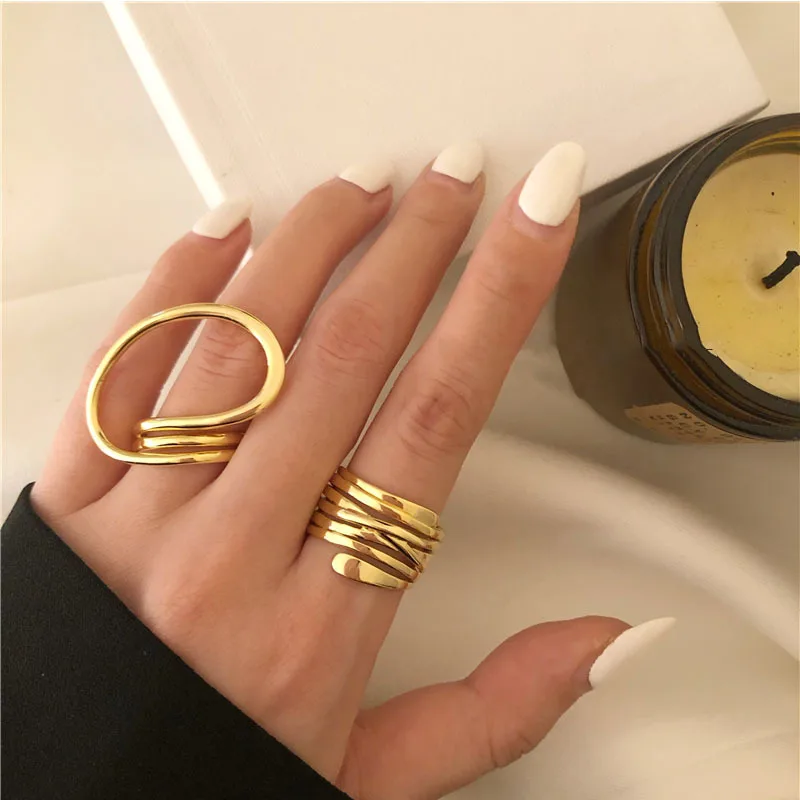 

Vintage Irregular Adjustable Geometric Finger Ring Hollow Heart Asymmetric Multilayer Hiphop Ring For Women gold plated Jewelry