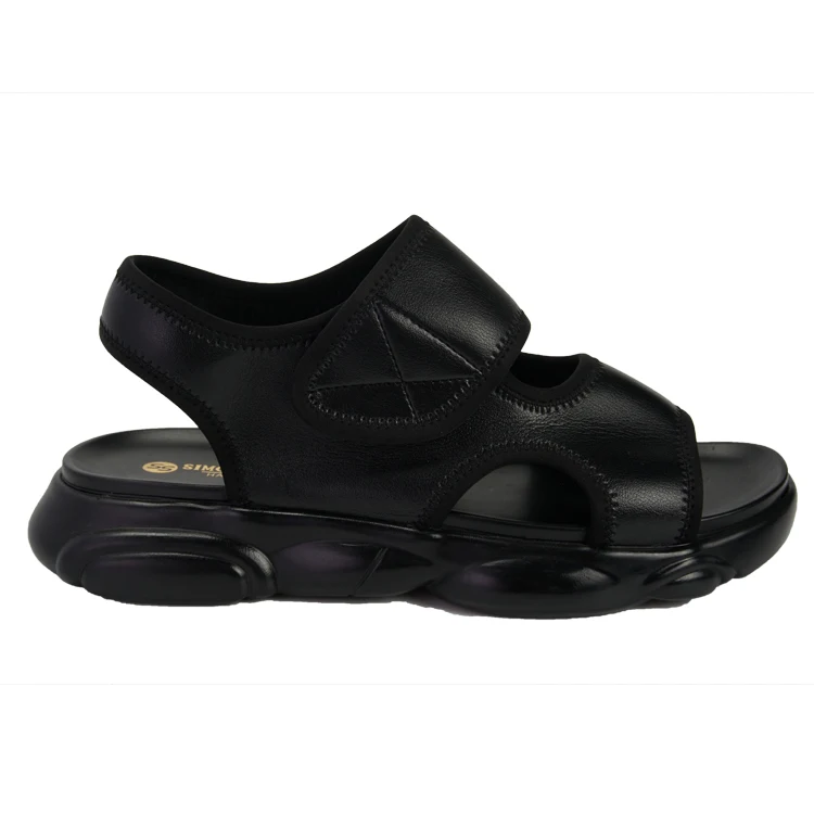 

Custom Logo Mens Genuine Leather Sandals Comfortable Outdoor Beach Sandal Shoes, Black