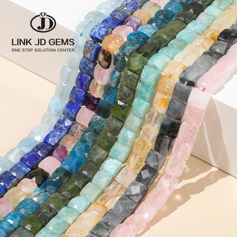 

JD 5x10mm Loose Semi Precious Gemstone Beads Natural Multicolor Quartz Jade Lapis Lazuli Faceted Square Beads for Jewelry Making