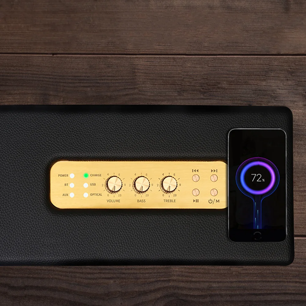 

Wooden Cabinet Vintage HiFi Wireless Speaker 50W BT Party Sound System Speaker HiFi Speaker and Wireless Charger