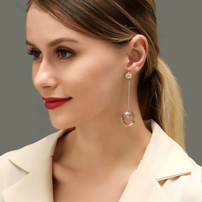 

New style simple long multi-layer ring crystal earrings