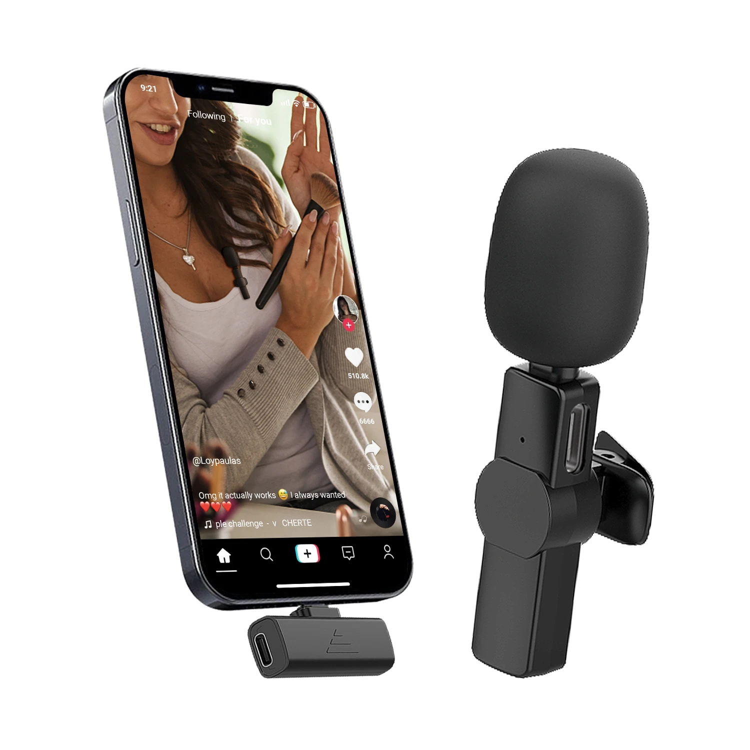 

2021 Portable Smartphone Recording studio For IPhone Live Streaming youtube Wireless Lavalier microphone lapel mic, Black