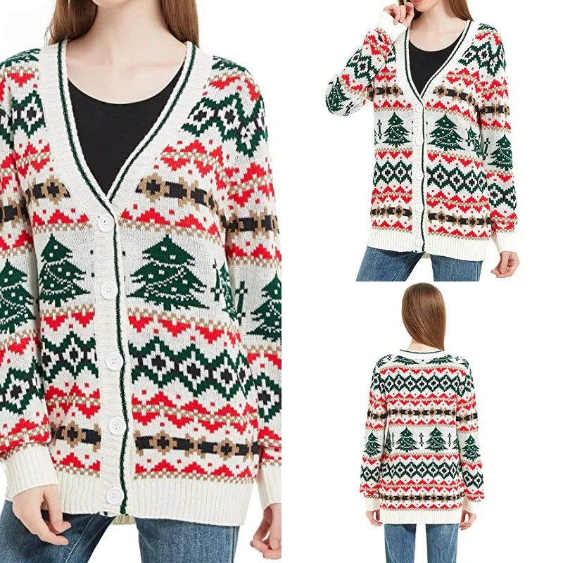 

Custom Ugly Christmas Sweater Wholesaler Button Front Xmas Cardigan Christmas Sweater Women 2023