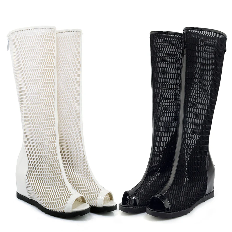 

Outdoor Fashion Summer Hollow-out Mesh Peep Toe Boots Sandals, Black/white