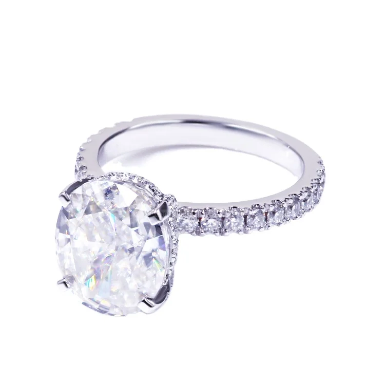

Tianyu personalized custom women gold jewelry diamond hidden halo Oval crushed ice moissanite engagement ring