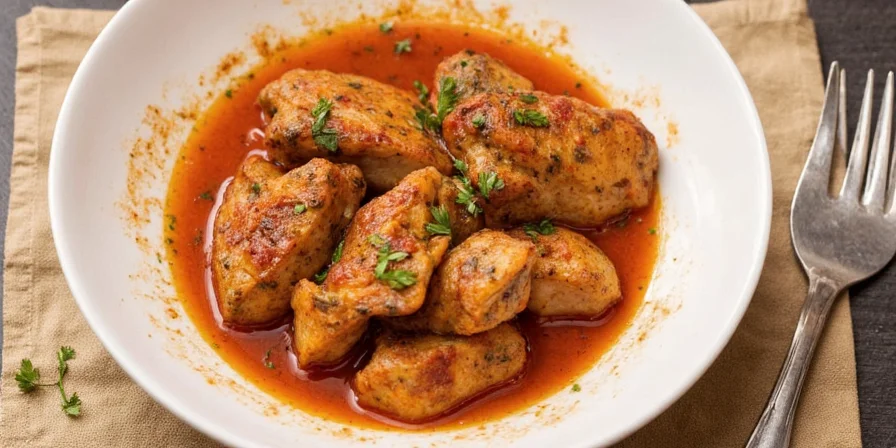 A sizzling frying pan with chili, garlic, and fresh fish.