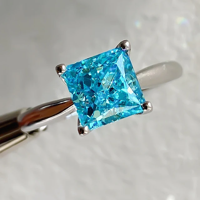 

New 925 Sterling Silver Jewelry Blue diamonds Moissanite Engagement Rings
