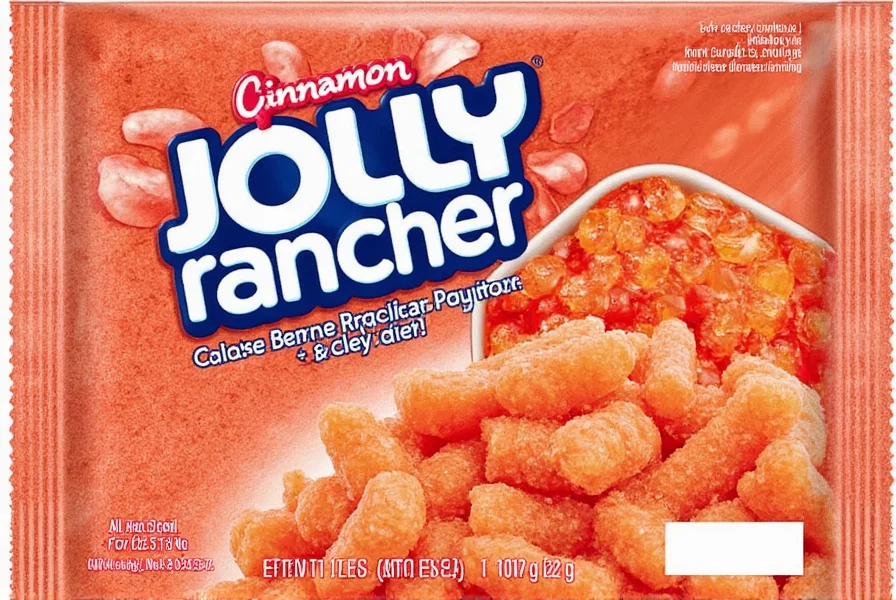 Close-up photograph of cinnamon Jolly Rancher hard candies showing their distinctive red color against a rustic wooden background