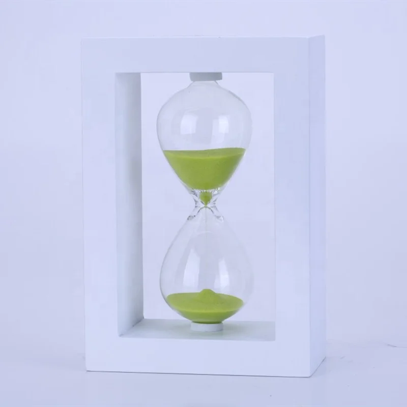 

White Frame Colorful Sand Timer 5 10 15 20 25 30 Minutes Plastic Wooden Hourglass