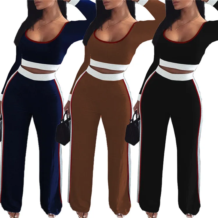 

Custom Lady 2 Pcs Clothes Long Sleeve Pants Patchwork Elegant Outfit Autumn Women Two Piece Set, Picture