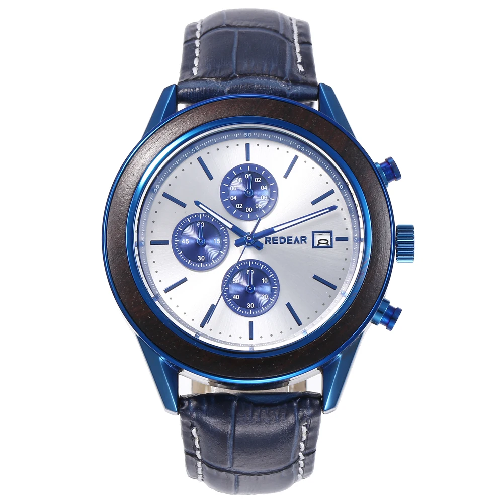 

Luxury watch small three eyes multifunction quartz wrist stainless steel and wood watch for men