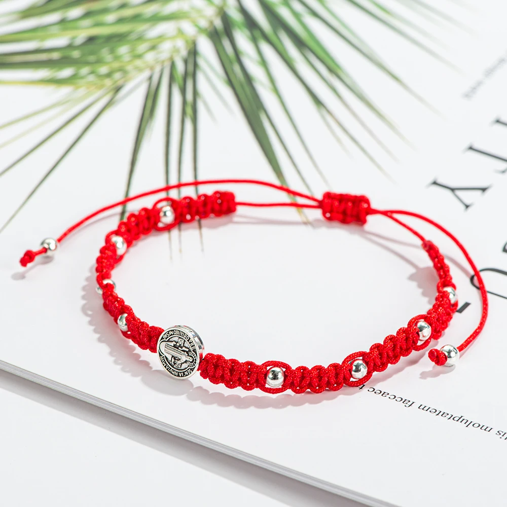 

Summer Round Beads Inside Design Colorful Rope Braided Wrap Bracelet On Hand Vintage Retro Silver Virgin Mary Charm Bracelets