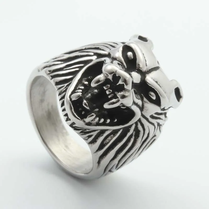 

Wild Wolf King Ring Retro Wild Animal Ring Stainless Steel Wolf Head Rings For Men, Picture shows