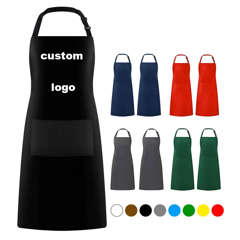 

tot sale Polyester Cotton Waterproof Chef Cooking Aprons For Cafe Restaurants Kitchen Apron, Custom made