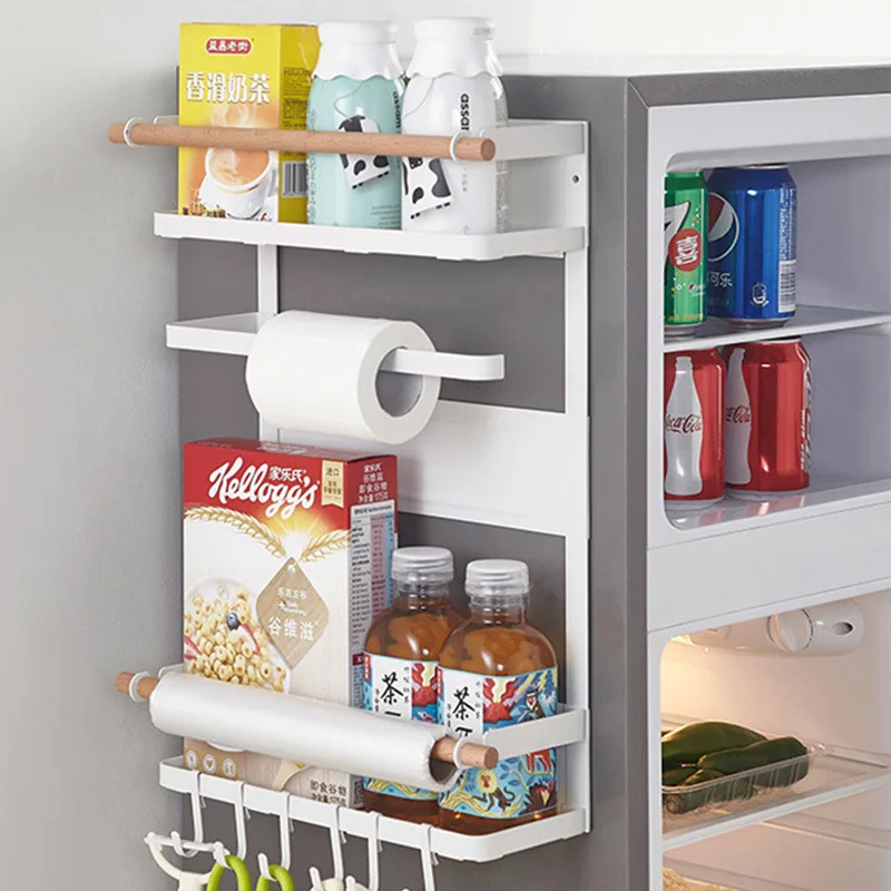 

Jx-multi-purpose Kitchen Storage Shelf Refrigerator Magnetic Spice and Towel Rack Kitchen Supplies Organizer for Folding Rack, White,black