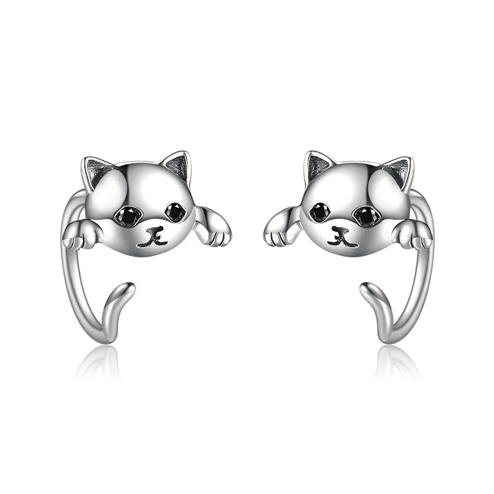 

925 Sterling Silver Retro Fashion Jewelry Cute Cat Earrings for Women