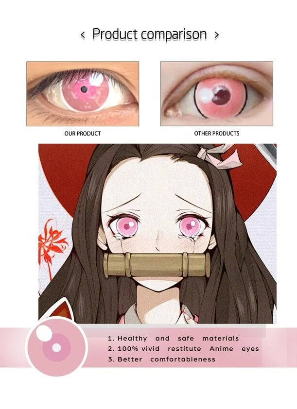 Realcon Demon Slayer Cosplay Nezuko Pink Colored Contact Lenses Crazy