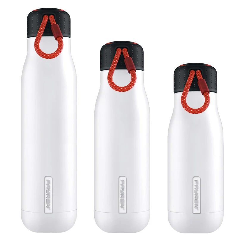 

Custom logo Hot And Cold Stainless Steel vacuum insulated white sublimation sports Water Bottle With Rope handle