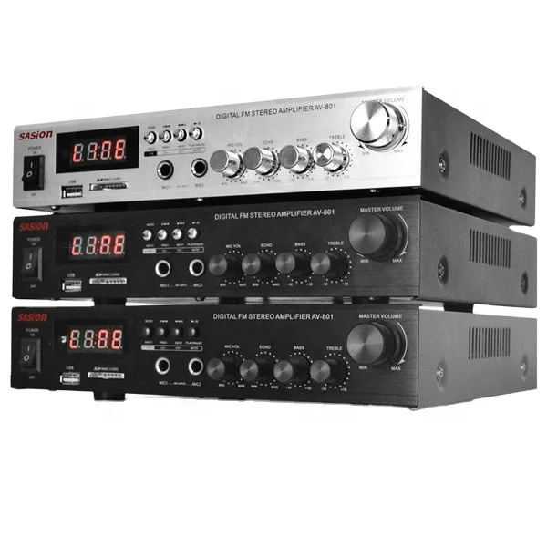 

home audio for mic AV-801 USB DJ/Pro/Karaoke Amplifier Mixer karaoke amplifier 2-Ch, Blank silver